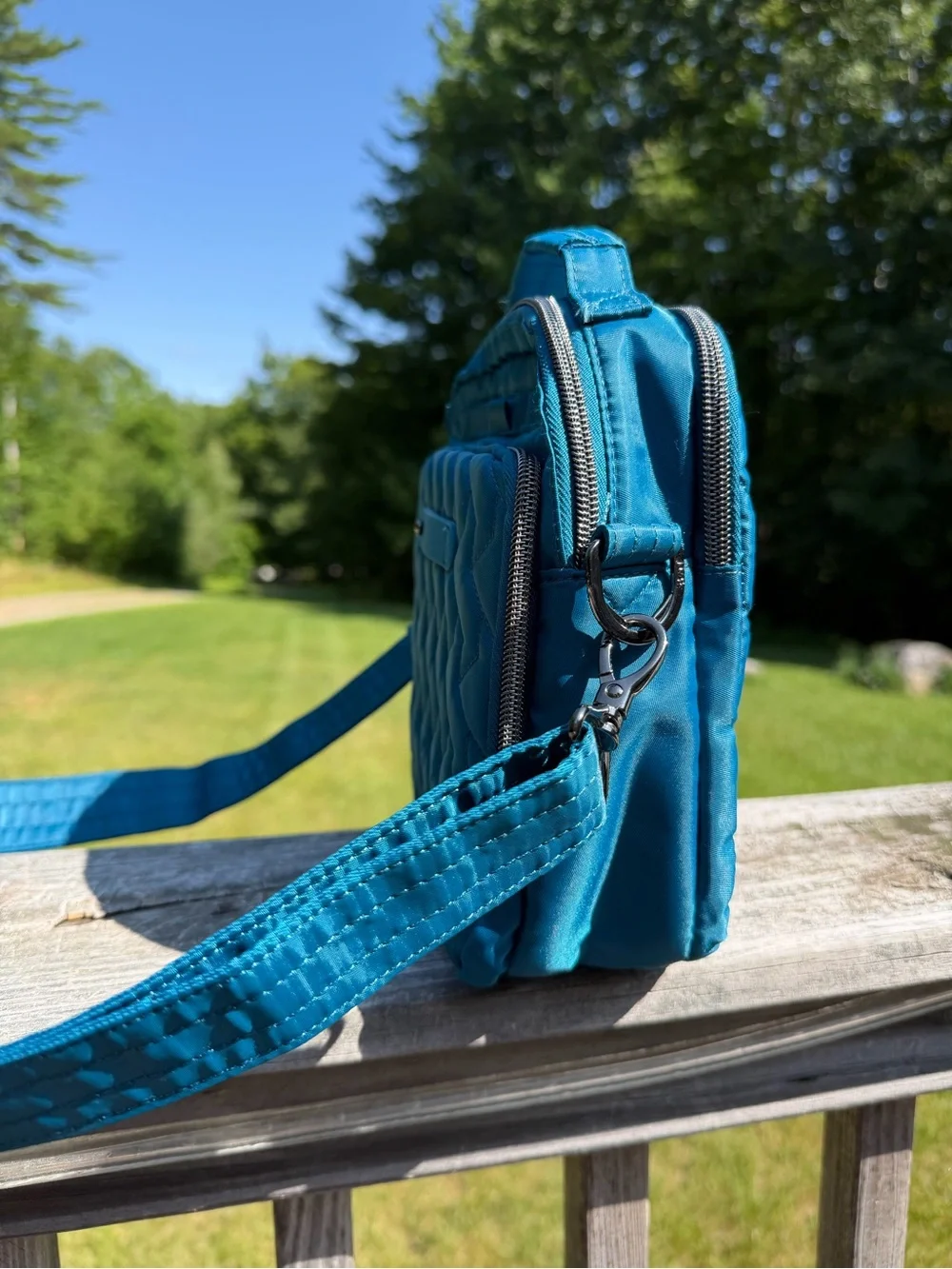 Lug Skeeter RFID Crossbody Bag Teal Blue Quilted Organizer Travel Purse